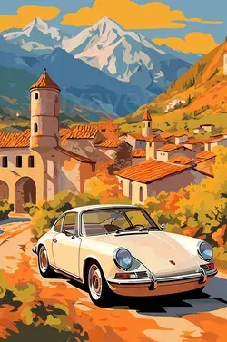 "Drive into Timeless Elegance: Life with 'Vintage Porsche France Art' Poster by Pixaverse"