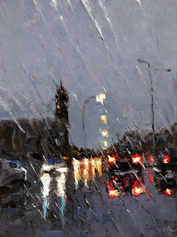 Evening Lights, Contemporary Impressionism, Downloadable Original Oil Painting, Only Digital File!