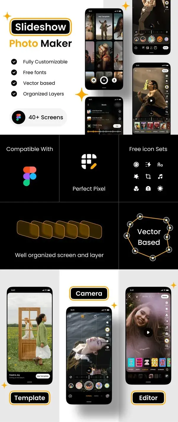 Photo Slideshow Maker app UI Kit The Photo Slideshow Maker app UI Kit , 40+ Screens , Av