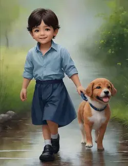 Boy With Pet Dog Walking