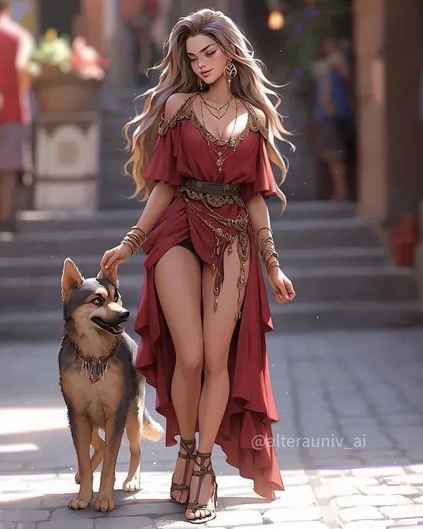 Tatiana Stone on Instagram: &quot;Roman Girl with a dog
🩶🩶🩶
People always had pets, dogs and cats and different kind of animals.
What pet do you have?

#dogs #pets #romangirl 
#ancient #dog #ai #aiart 
#artgallery #midjourneyai 
#artist&quot;