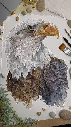 Bald eagle portrait work in progress - Ink drawing art process