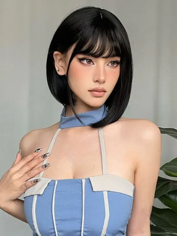 😘💕Amarlis Short Straight Bob Wigs for Women, 12 Inch Black Bob Wig 😘