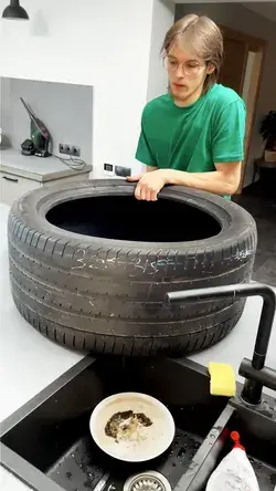 We turned an old car tyre into nice aquarium 🐠 Cool recycling idea! #woodmood #shorts #recycling