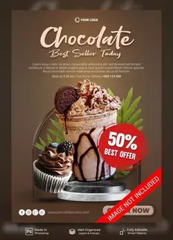 Chocolate and cake best seller today menu cafe for promotion social media poster banner template