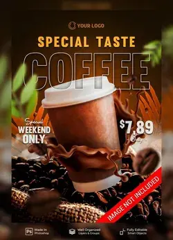 Coffee drink special taste menu with decorations bean coffee cafe restaurant poster banner template