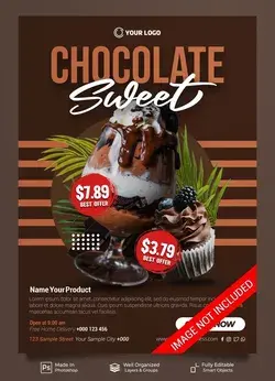 Sweet chocolate drink and cake menu cafe for promotion poster banner template