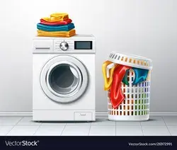 3d washing machine and laundry basket Royalty Free Vector