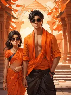 Cute Anime Couple Visiting Indian Hindu Temple