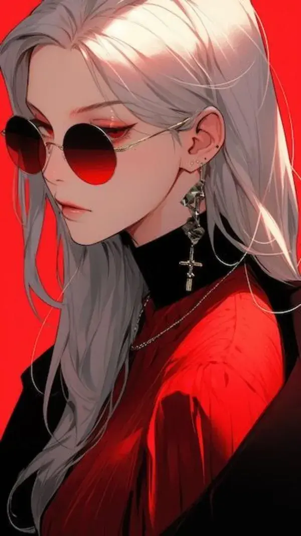 An Anime Girl in Maroon with Sunglasses