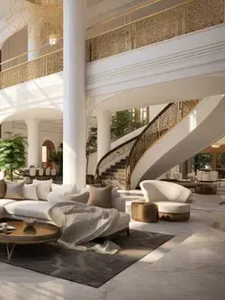 Modern Grandeur: Luxury Villa Living Room with High Ceilings in Dubai