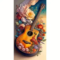 Diy 5d Diamond Painting Set, Adult Floral Guitar Diamond Art Painting, Full Diamond Crystal Rhinestone Crafts Home Wall Decoration Gifts