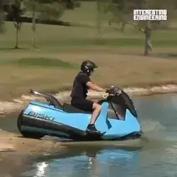This vehicle turns from motorcycle to jet ski in just seconds. Really Cool! 💯
