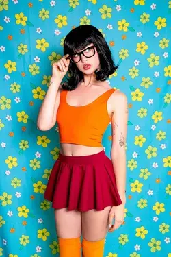 Sugarpuss BRAINS of the MYSTERY GANG Set, Orange Crop Tank Top, Cosplay Costume