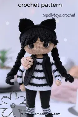 Crochetb pattern english  doll in black amigurumi doll crochet doll crochet pattern amigurumi doll