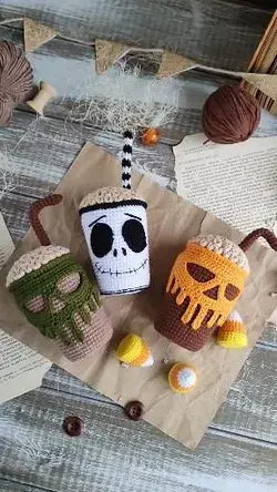 Halloween decorations cocktails and candy corn crochet pattern, Amigurumi Halloween toy