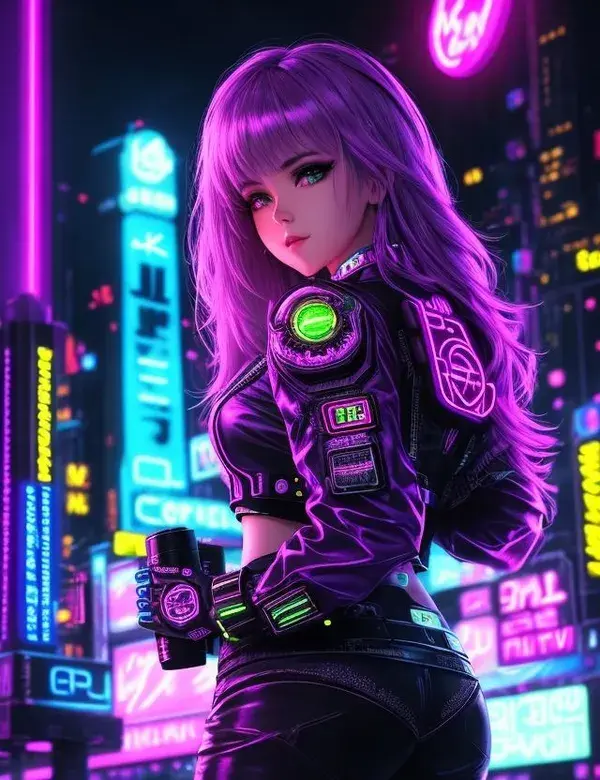 Anime Girl in Neon City