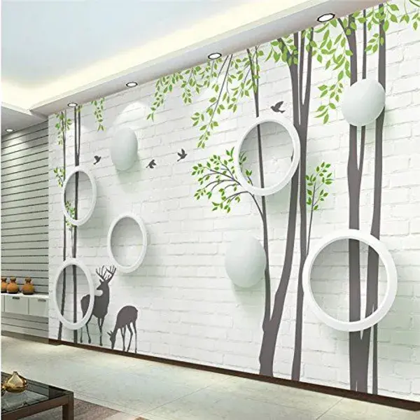 Wapel  Benutzerdefinierte Fototapete Stick 3D Einfache Moderne Mauer Elk Kreis Abstrakt Baum Fliegenden Vogel Hintergrund Wand 430 Cmx 300Cm : Amazon.de: Baumarkt