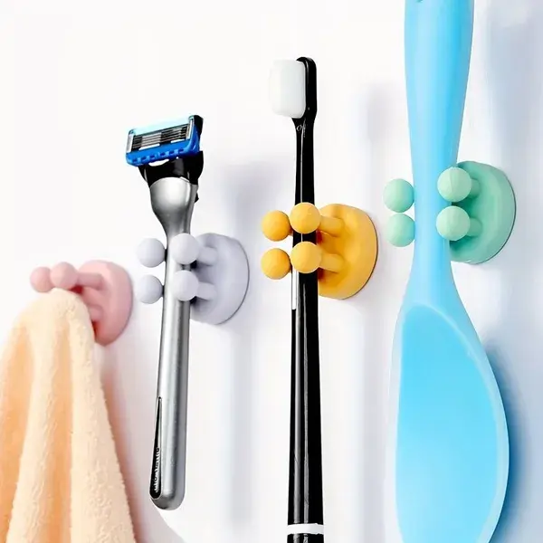 1pc Cute Shower Curtain Hook, Creative Silicone Hook, Seamless Self-adhesive Bedroom Door Hangers, Punch-free Hooks, Key Umbrella Towel Rack