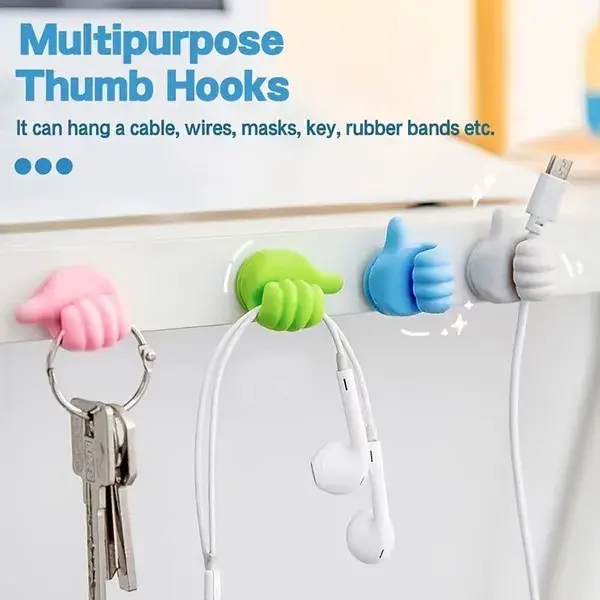 10 Pack Thumb Shape Key Hooks Multifunctional Clip Holder Small Hand Wall Hooks Cute Car Adhesive Hooks Personalized Creative Non-marking Silicone Hooks For Key Towel Cable Home Office Car Desk - 10 PCS Mixed Color