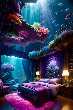 Fantasy aquarium bedroom under the sea