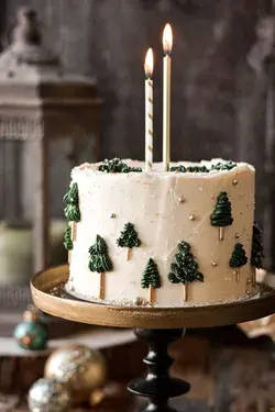 Gold and Green Christmas Trees Cake