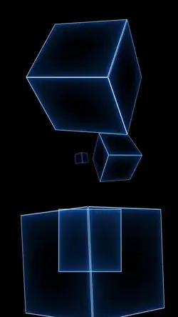 A flying spinning neon cubes.