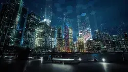 Cityscape with Futuristic Network Connection Stock Footage Video