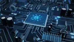 flying over futuristic circuit board moving Stock Footage Video