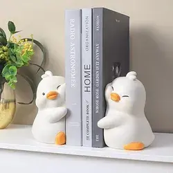 Cute Hug Ducks Decorative Bookends, Unique Book Ends to Hold Books Creative Resin Book Holder