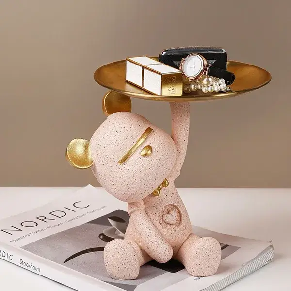 Buy Cute Bear Butler Statue with tray Storage Plate for Keys wristwatch Jewelries Home Decora...