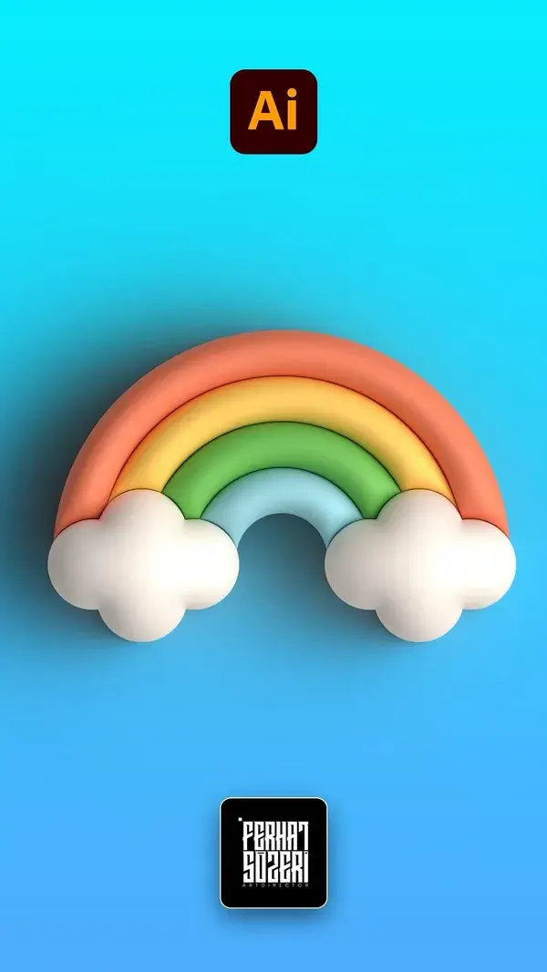 3D Rainbow Cloud #illustratortutorial #3d