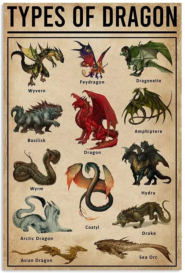 Poster   Types Of Dragon Vertical Poster   Poster Wall Art Print Size X