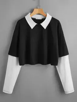 Plus 2 In 1 Colorblock Crop Tee