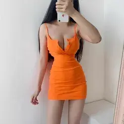 Sexy Deep V-Neck Spaghetti Strap Mini Dress