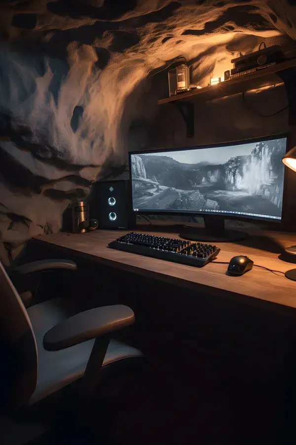 Desk setup in a cave