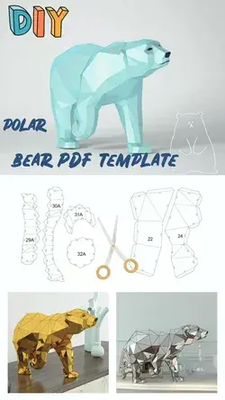 Polar Bear PDF Pattern, 3D low poly decor