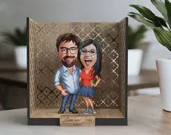 Personalized 3D Wooden Cartooned Couple / Lover Garden Figurine Trinket, Custom Cartoon Portrait Trinket, Gift for Him, Gift for Her