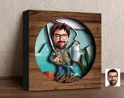 Custom Cartoon Fishing 3D Shadow Box Frame, Laser Cut Shadow Box