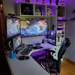 Gaming Computer Desk with Monitor Stand, Large PC Gamer Desk Workstation, Ergonomic Gaming