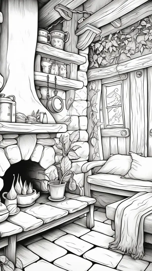 50 Fall Coloring Pages For Adults, Free Printables, Autumn, Fireplace Home Coloring Page