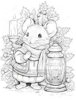50 Christmas Little Mouse Grayscale Coloring Pages - Instant Download - Printable Dark/Light ...