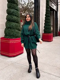 Holiday Outfit | Fall Fashion | Sweater Dress Designer Inspired Tights | Steve Madden Booties