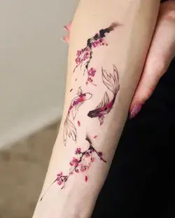 koi fish cherry blossom tattoo