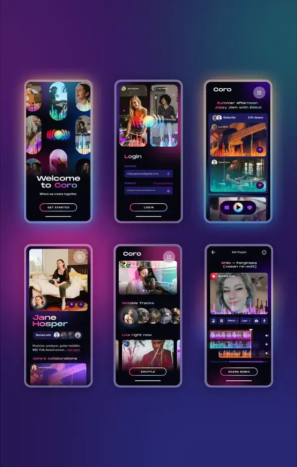 Coro - Music Collaboration App UI design by Ben Kokolas 