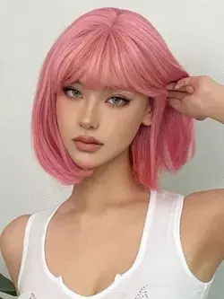 Netgo Pink Wigs for Women, Short Bob Wig with Bangs,hair styles,pink hair