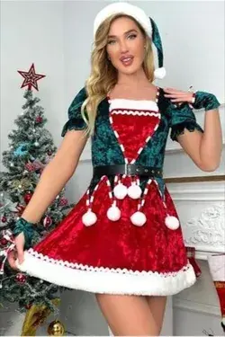 11.11 big slae -  Christmas Clothes Conjoined Dress Stage Acting Costume Santa Claus Cosplay Suit