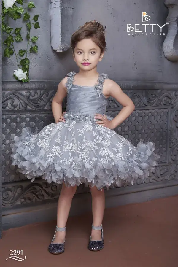 Grey Colored Flared Frock For Kids From Betty Ethnic India |-Betty|