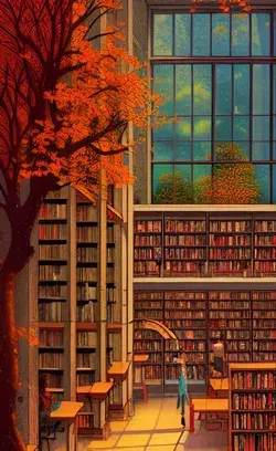 Autumnal library wallpaper