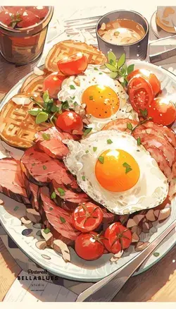 Classic English Brunch: Artwork Showcasing a Traditional Breakfast Spread